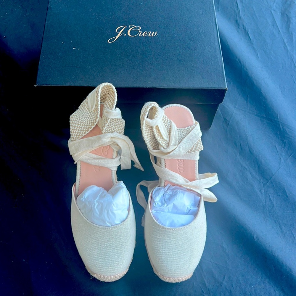 NEW JCrew Canvas lace up wedge espadrille